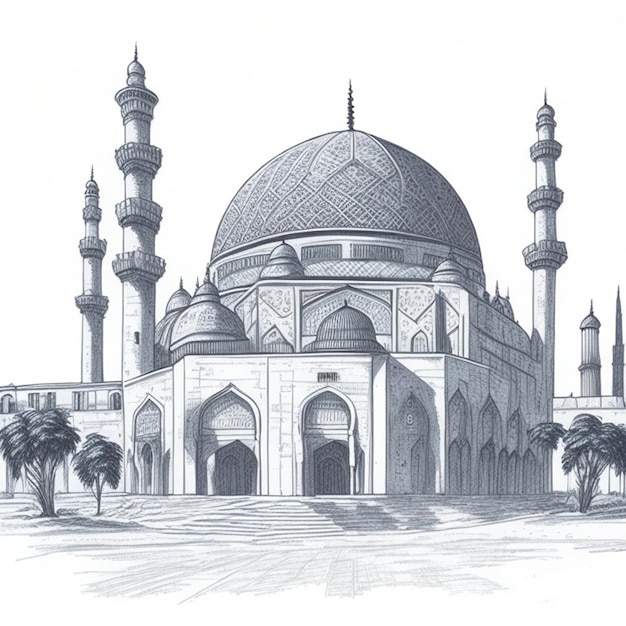 Um esboço desenhado à mão da mesquita
