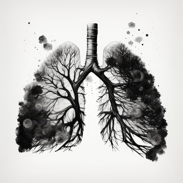 Foto um esboço minimalista em preto e branco de lesões de câncer de pulmão