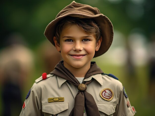 Um escoteiro feliz em uniforme