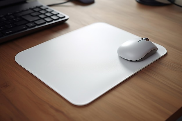 Um escritório organizado com uma mesa moderna e um rato colocado em um modelo de mouse pad Generative Ai