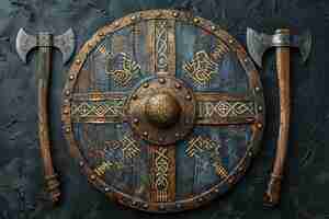 Foto um escudo de madeira com um símbolo da palavra hiero nele