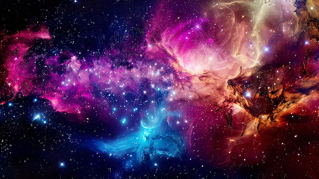 Um espaço cheio de estrelas e nebulosas.