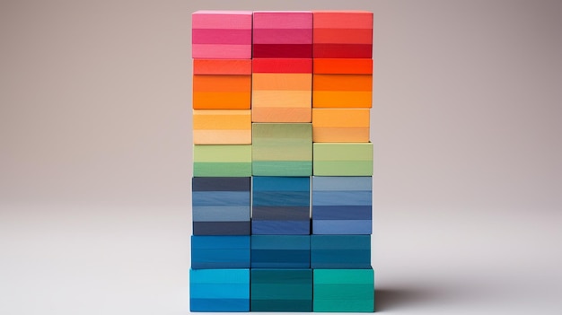 Um espectro empilhado de blocos de madeira multicoloridos