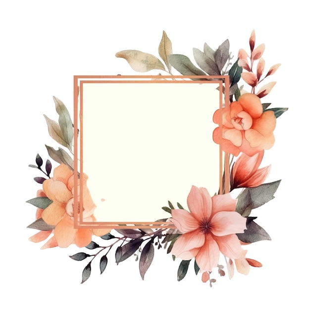 Um espelho emoldurado com flores e folhas.