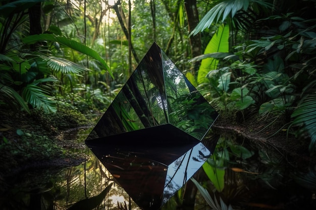 Um espelho na selva é refletido na água