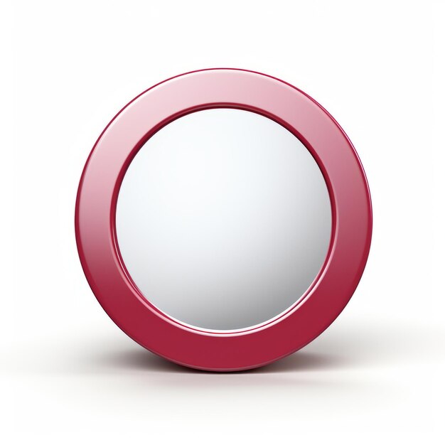 Um espelho redondo vermelho sobre um fundo branco