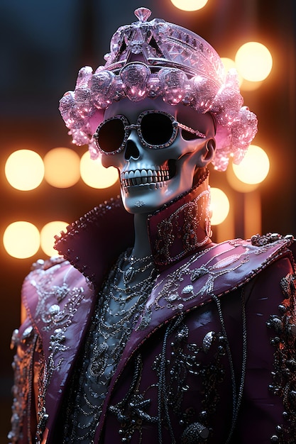 um esqueleto assustador e rico coberto de joias luxuosas