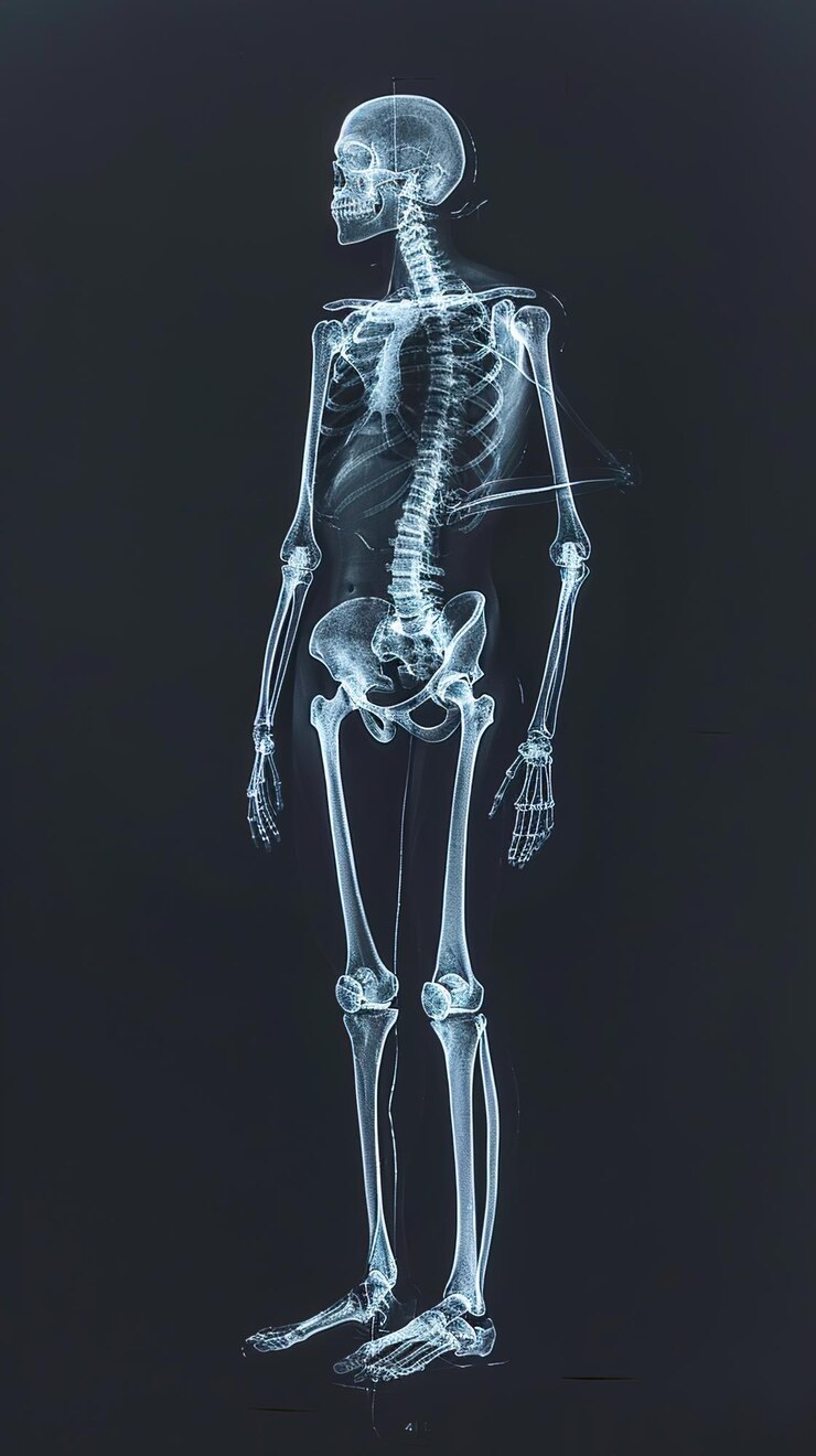 Foto um esqueleto com as pernas inferiores rotuladas com a parte inferior do corpo
