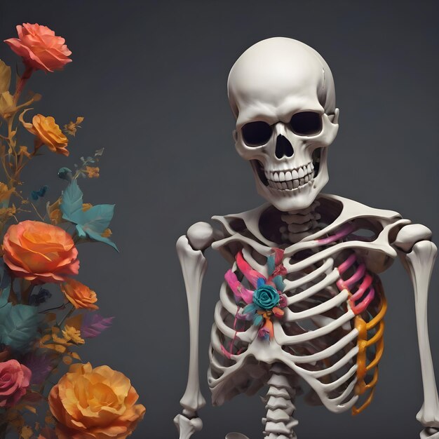 Foto um esqueleto com uma flor na parte de trás