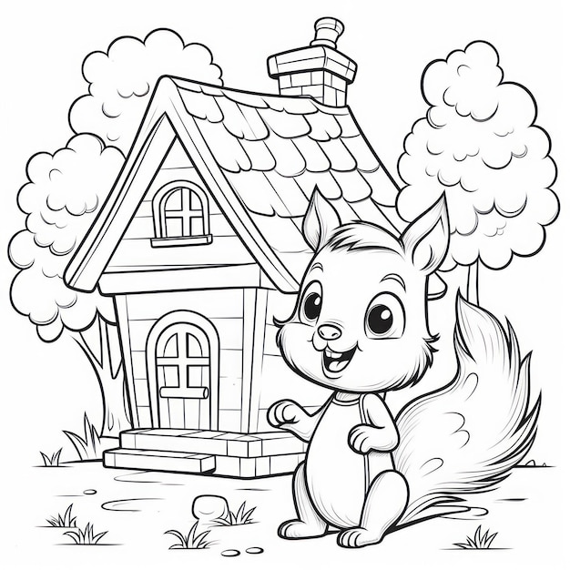Um esquilo com um esquilo na frente de uma casa.