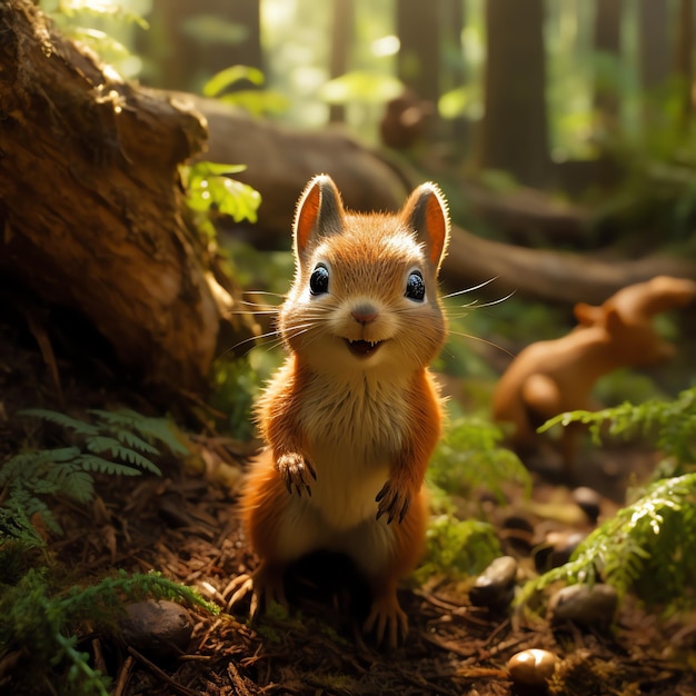 um esquilo de pé em suas pernas traseiras na floresta