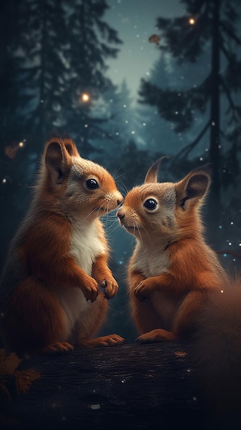 Um esquilo e um esquilo na floresta