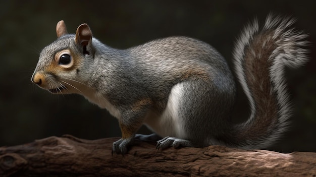 Um esquilo está sentado em uma rocha com as costas voltadas para ai generativa