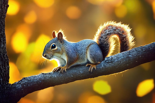 Um esquilo na floresta de outono Um esquilo na natureza em um parque de outono
