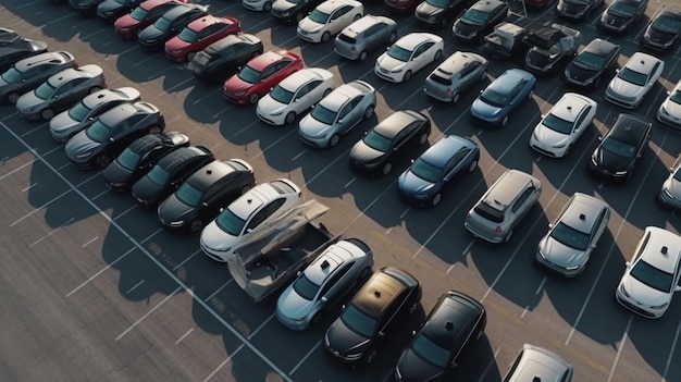 Um estacionamento cheio de carros com uma placa que diz 'estacionamento'