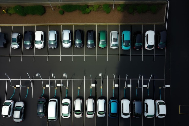 um estacionamento cheio de carros estacionados