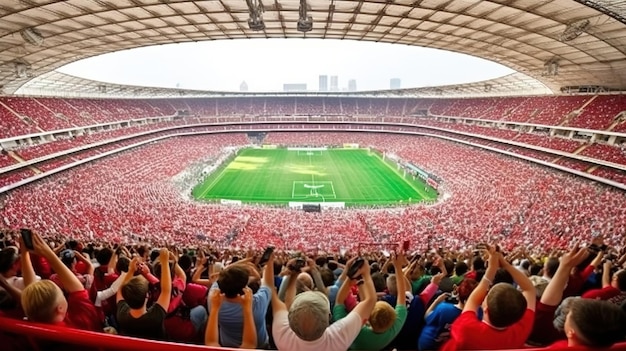 Um estádio cheio de pessoas com assentos vermelhos e a palavra méxico no topo