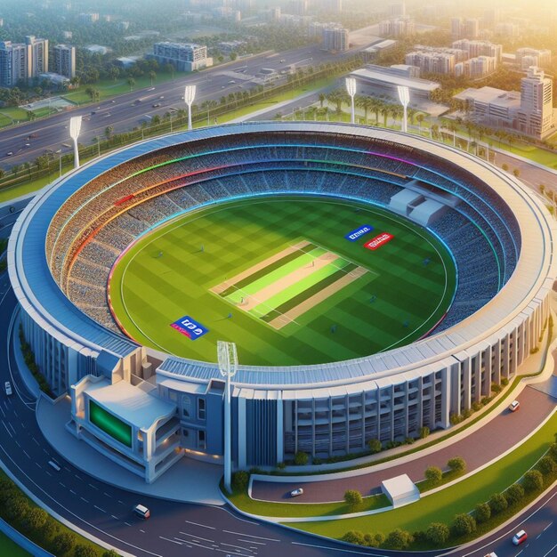 Foto um estádio com um estádio com uma bandeira na frente e a palavra unida na frente