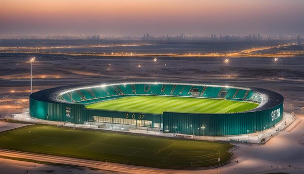 um estádio com uma cidade ao fundo