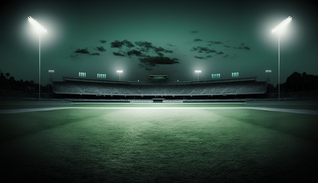 Um estádio de beisebol com uma grama verde