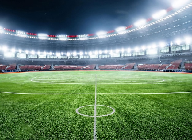 Um estádio de futebol com uma placa vermelha que diz 'eu sou um time de futebol'