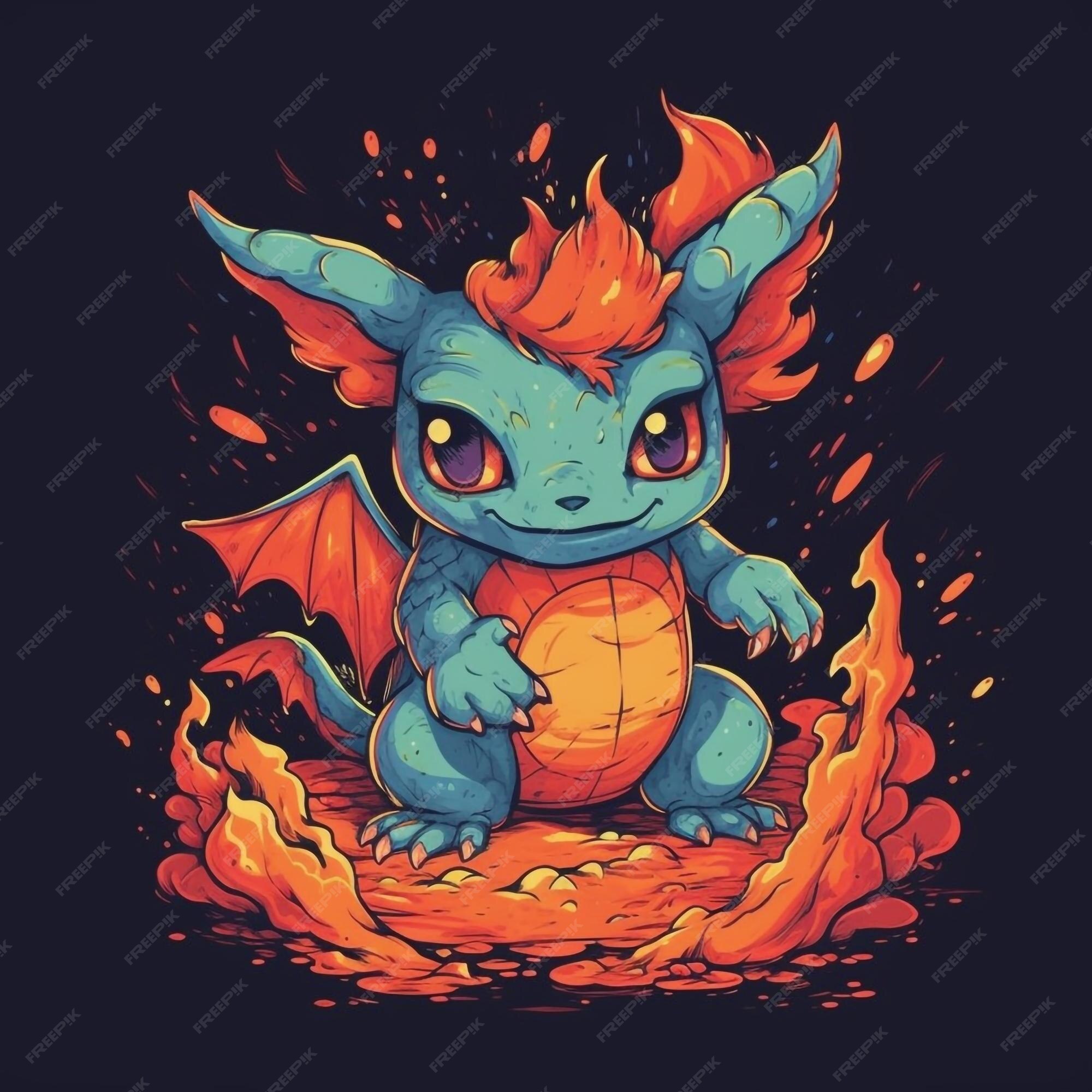 Um estilo de desenho animado detalhado lendário pokemon fire