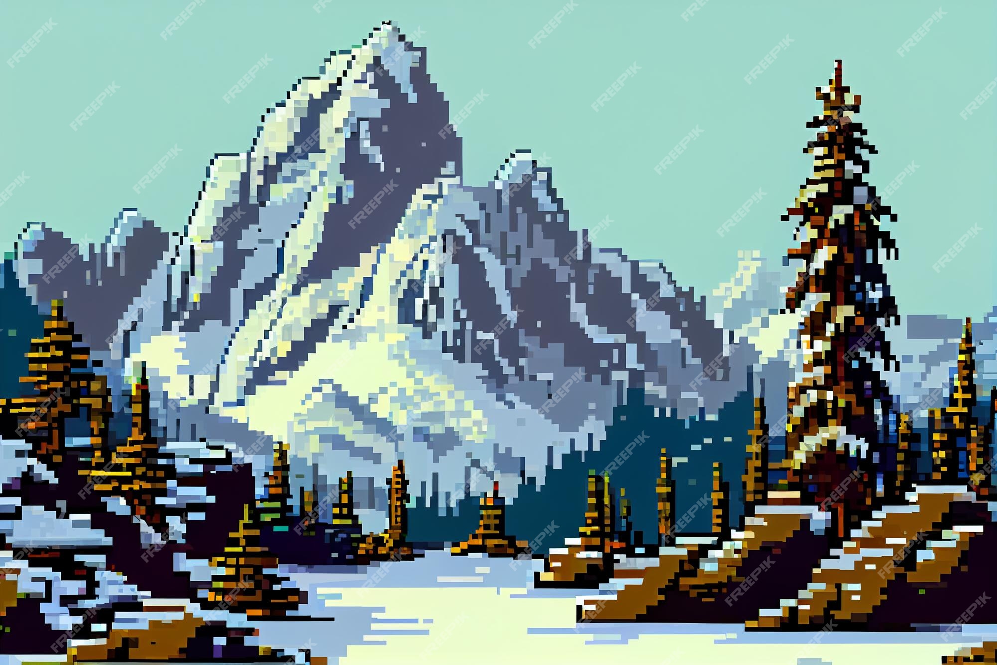 paisagem de montanhas com pixel art. ilustração vetorial. 11508050