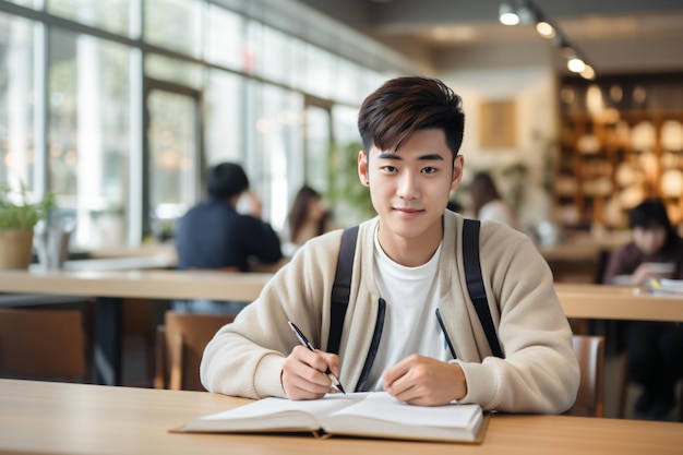 Um estudante universitário aprendendo a escrever