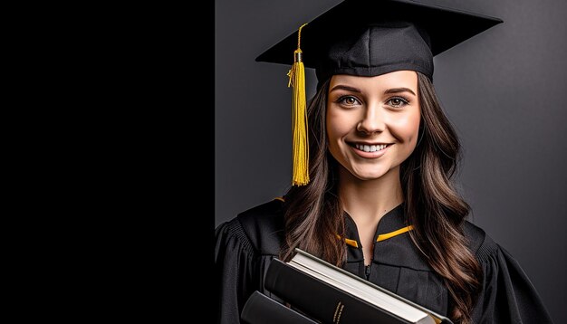 Um estudante universitário segura um livro Conceito de graduação e sucesso Sessão de fotos profissional