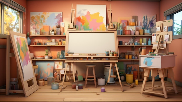Foto um estúdio de arte colorido e organizado