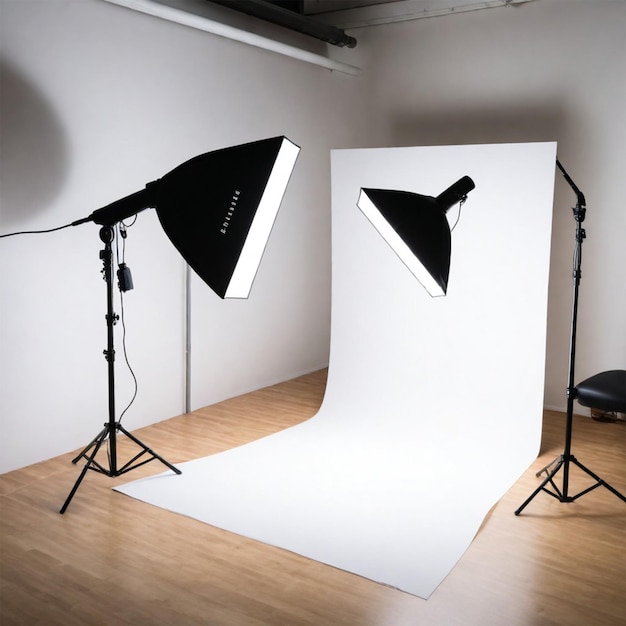 Um estúdio de fotografia vazio para a realidade aumentada maquete de quadro de padrão web instagram modelo de compras
