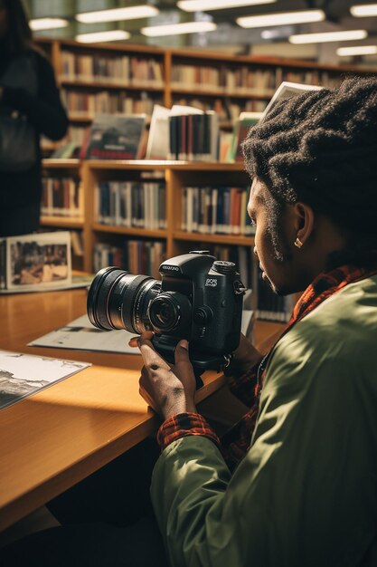 Foto um evento educacional de celebração do mês da história negra em uma biblioteca local