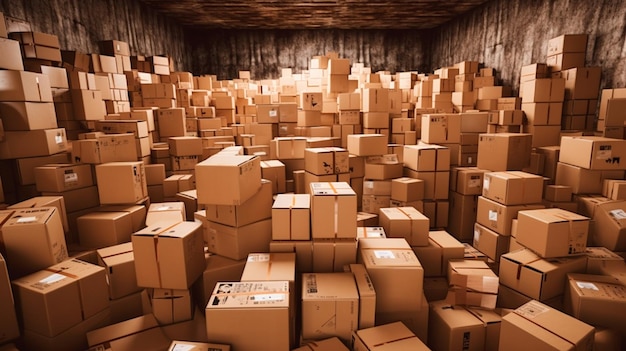 Um exemplo de autoarmazenamento são caixas de papelão vazias em uma garagem ou armazém Ilustrador de IA generativa