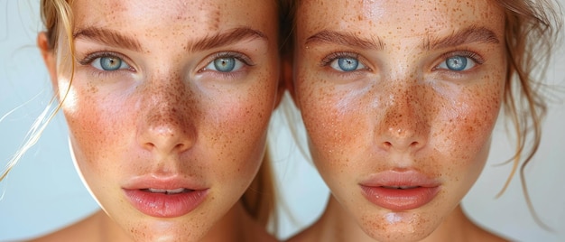 Foto um exemplo de metade do rosto de uma mulher bronzeado e sua pele três dias depois