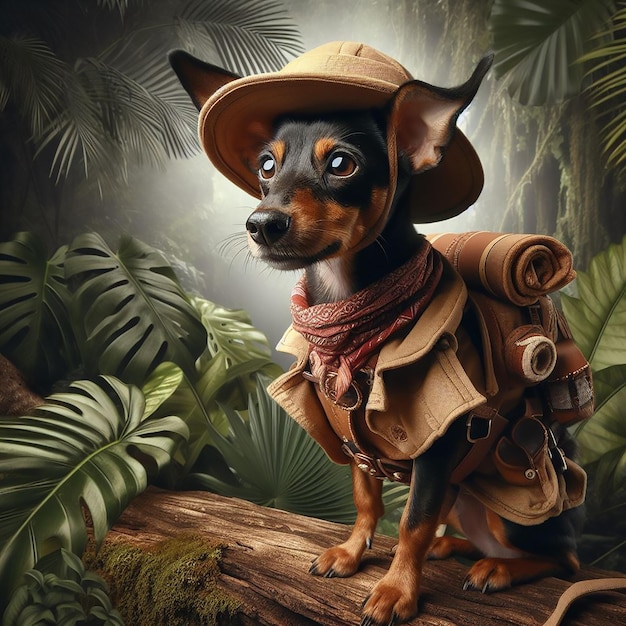 Um explorador da selva na selva como engraçado Cat Dog arte digital AI gerada pelo Bing