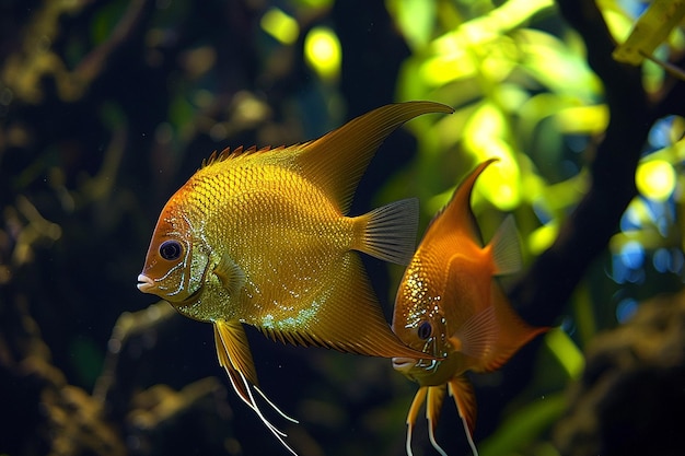 Um exquisito par de peixes-anjo no habitat aquático