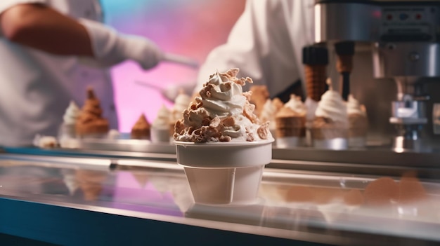 um fabricante de sorvete habilidoso em um cenário semelhante a um laboratório sabor de sorvete gerado por IA