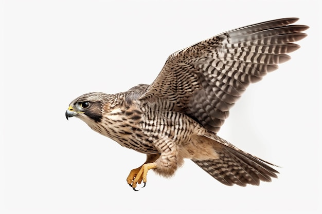 Um falcão peregrino está voando no céu.