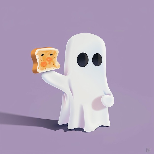 um fantasma branco com um pedaço de queijo nele e um pedaço De queijo nele