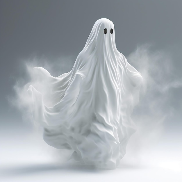 Um fantasma com uma capa branca e a palavra fantasma nele.