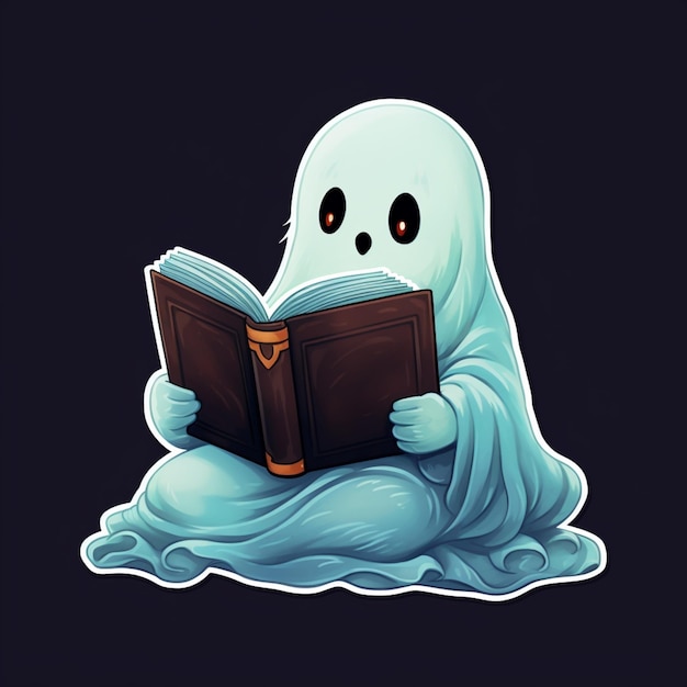 um fantasma de desenho animado lendo um livro enquanto está sentado em um cobertor IA generativa