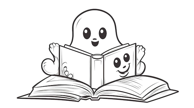 Um fantasma giro a ler uma ilustração de livro.