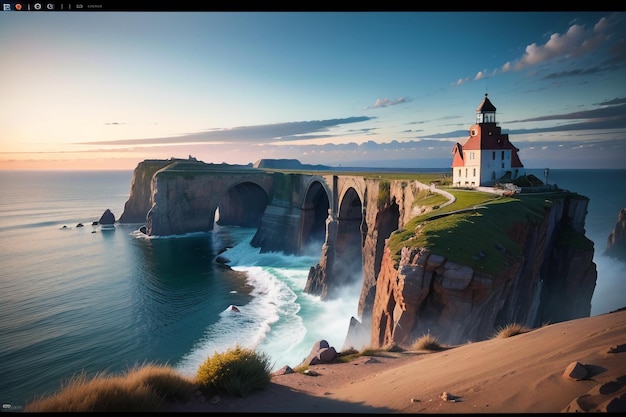 Um farol em um penhasco com vista para o oceano