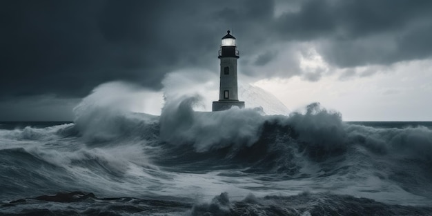 Um farol no meio de um oceano tempestuoso Imagem generativa de IA