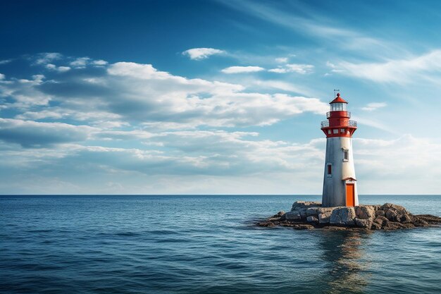 Um farol solitário erguido contra a vasta extensão do mar