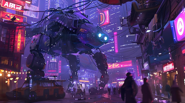 Um fato de mecânico gigante está no meio de uma rua movimentada da cidade o fato de mecânica está cercado por pessoas e carros