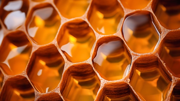 um favo de mel cheio de mel em close-up