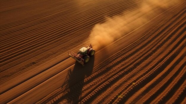 um fazendeiro arando um campo com um trator