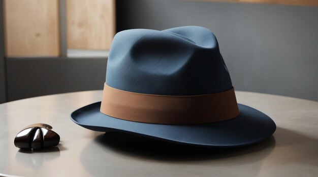 Um fedora clássico com seu design atemporal e silhueta elegante colocado em uma mesa moderna