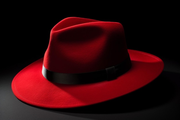 Um fedora vermelho com uma faixa preta